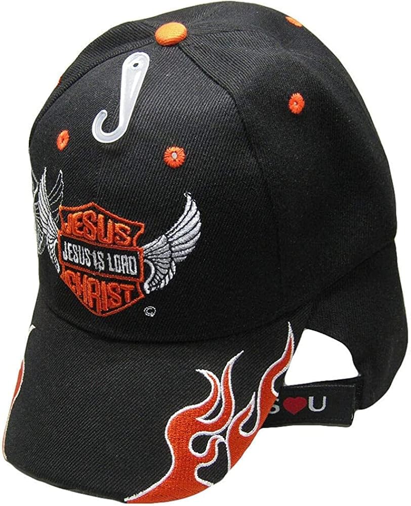 Flakita's Novelties Jesus is Lord Biker Style Christian Flame Black Embroidered Cap Hat Jesus Christ