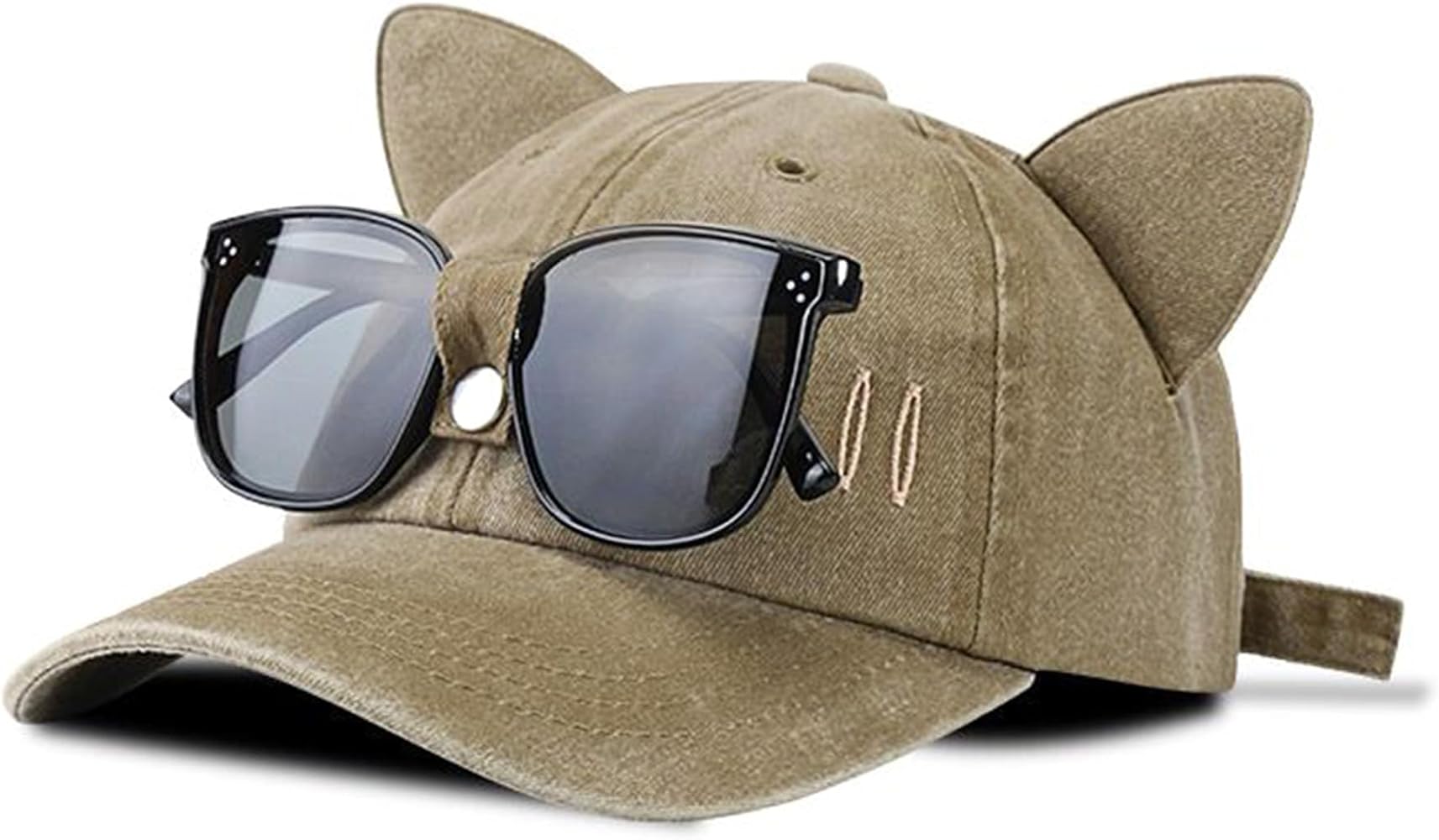 Baseball Cap Cat Ears Hat with Sunglasses,Funny Dad Hat Vintage Washed Women Men