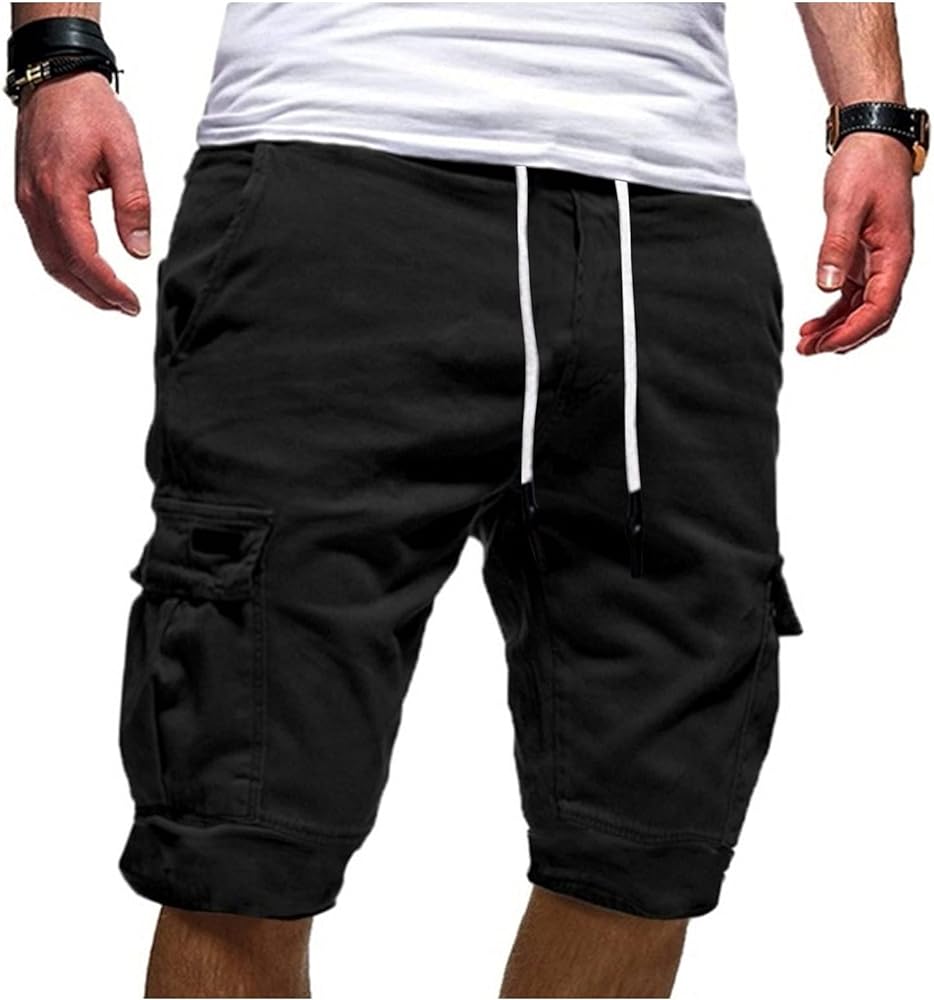 Mens Cargo Shorts Joggers Drawstring Elastic Waist Cargo Shorts for Men Casual Loose Fit with Multi Pockets