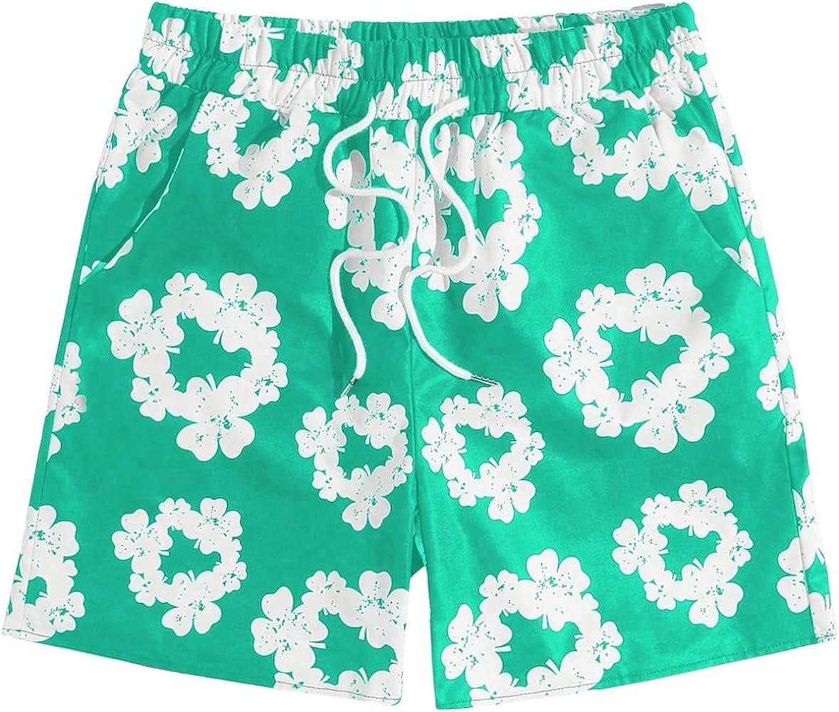 SOLY HUX Men's Floral Print Drawstring High Waist Shorts Casual Shorts with Pockets