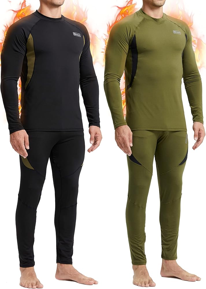 romision Thermal Underwear for Men 2 Pack Long Johns Fleece Lined Hunting Gear Bottom Top Set Base Layer Cold Weather XS-4XL