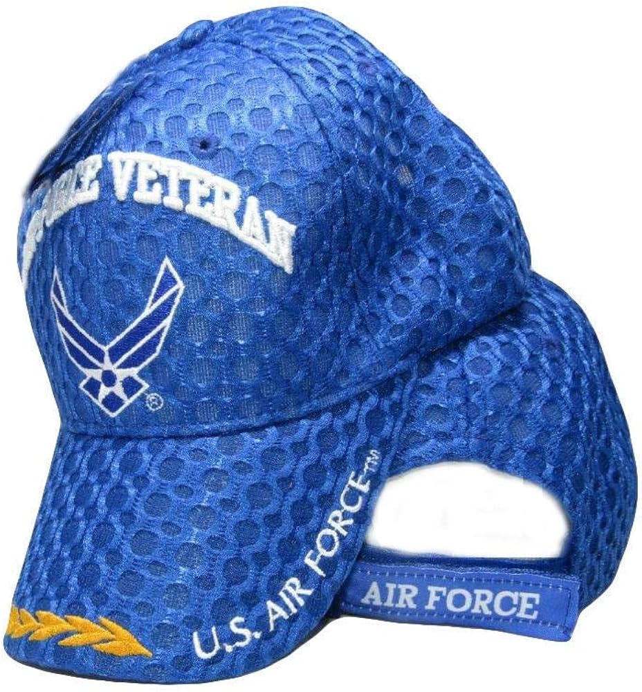 Air Force Veteran Vet Wings Blue Mesh Textured Embroidered Baseball Cap Hat