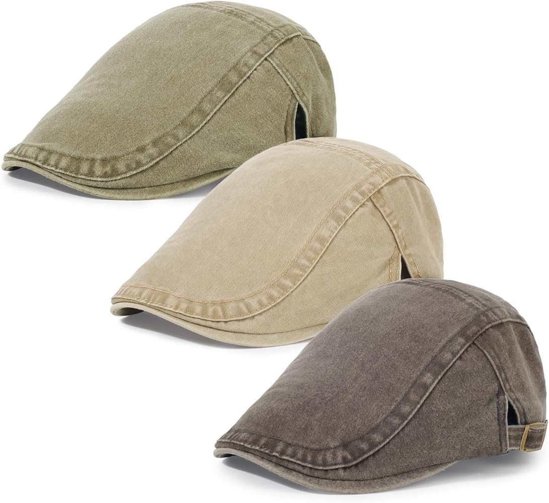 3Pcs Men's Newsboy Caps Washing Cotton Cooling Lightweight Scally Cap for Men Adjustable Flat Cap