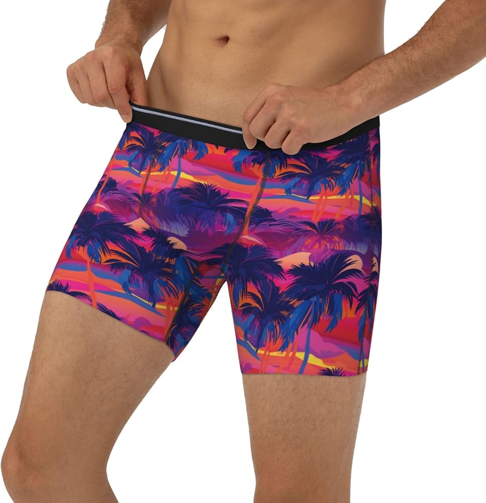 Novastar Mens Extended Length Boxer Briefs - Hawaiian Style Colorful Sunset Mens Underwear Boxer Briefs With Elastic Band