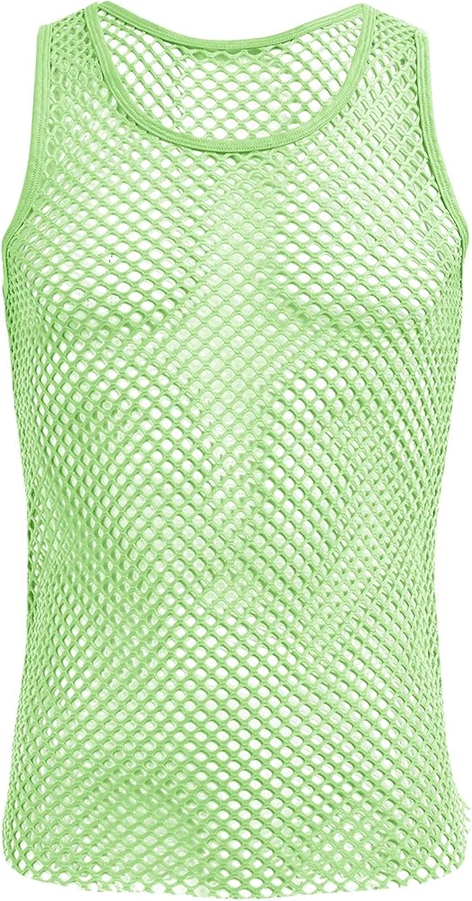 ABAFIP Men's Sleeveless Fishnet Tank Top Mesh Sheer Undershirt Semi See Thru Workout Gym Slim Fitted Muscle Tee Shirt