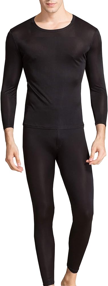 Silk Long Underwear Men's Mulberry Silk Long Johns Top and Bottom Thermal Underwear Set/Base Layer