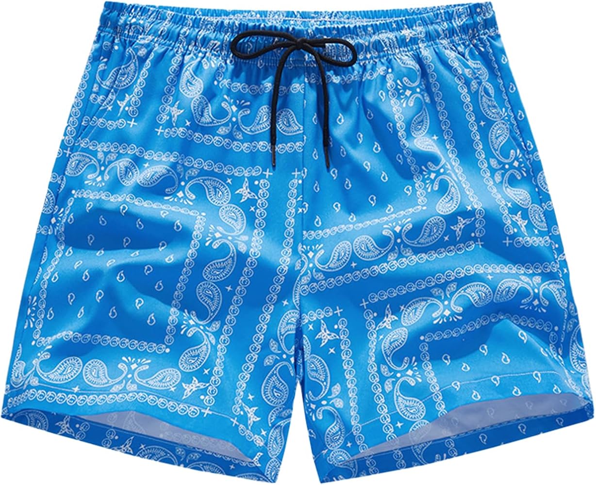 Men's Boho Paisley Print Summer Casual Drawstring Waist Track Shorts with Pockets