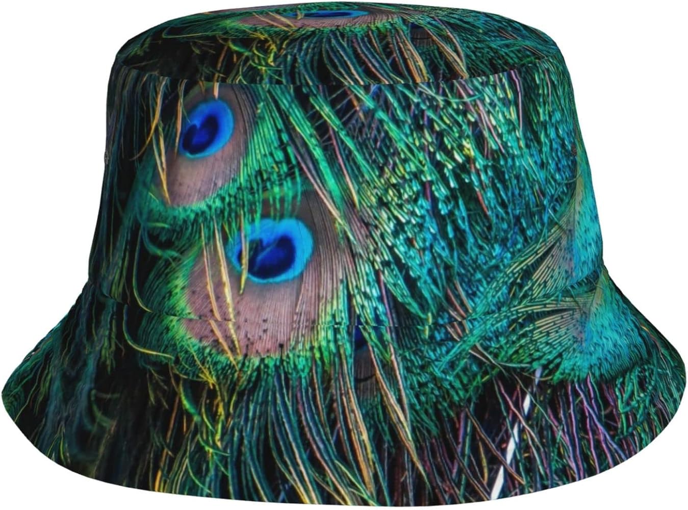 Peacock Feathers Bucket Hat for Men Women Printed Fisherman Hat Packable Sun Cap Travel Outdoor Beach Caps