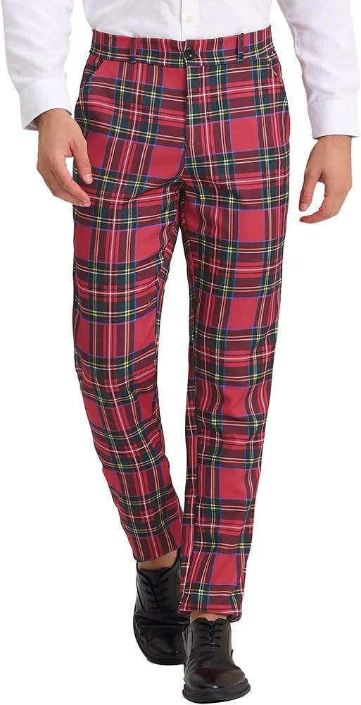 Lars Amadeus Men's Dress Plaid Pants Casual Regular Fit Flat Front Stretch Checked Trousers