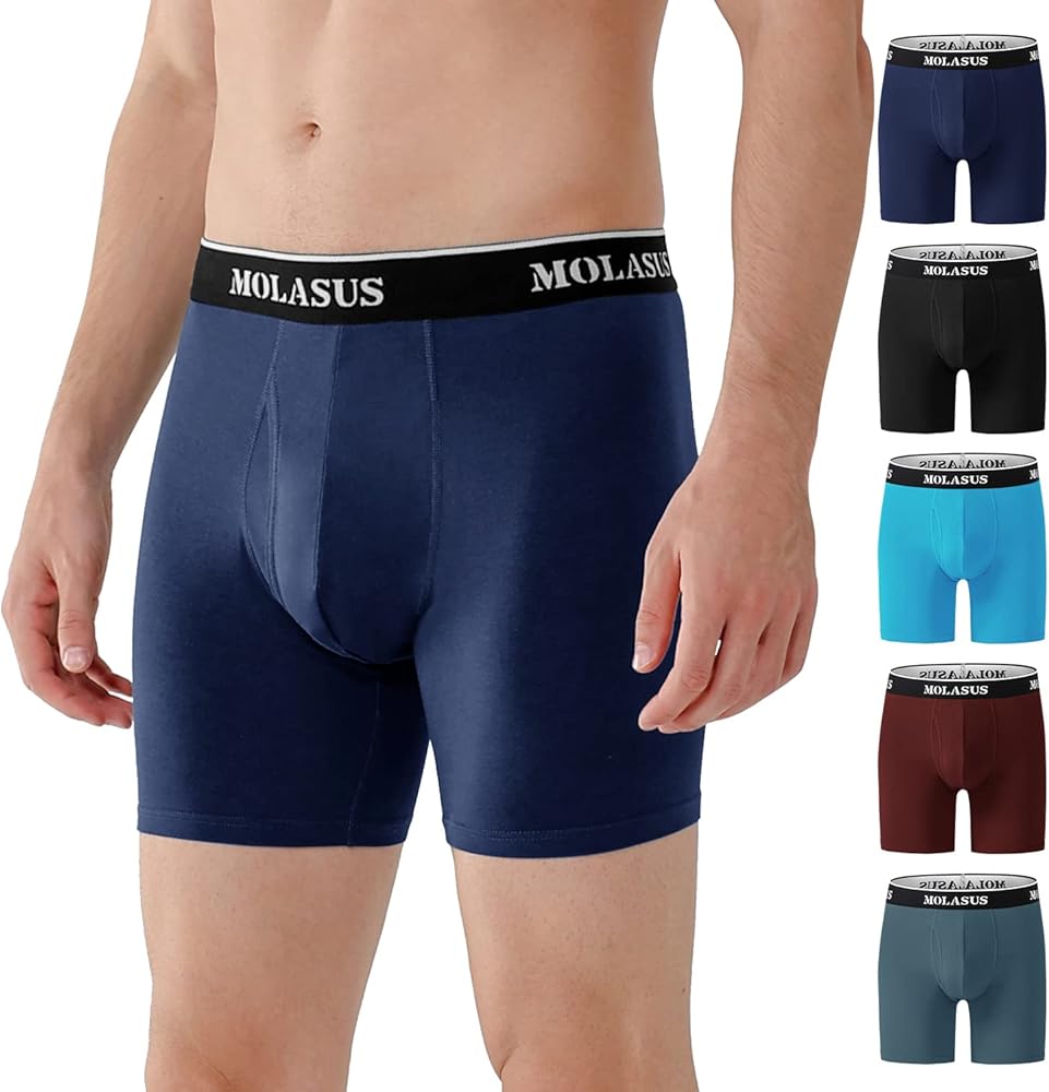 Molasus Mens Boxer Briefs Soft Cotton Open Fly Tagless Underwear