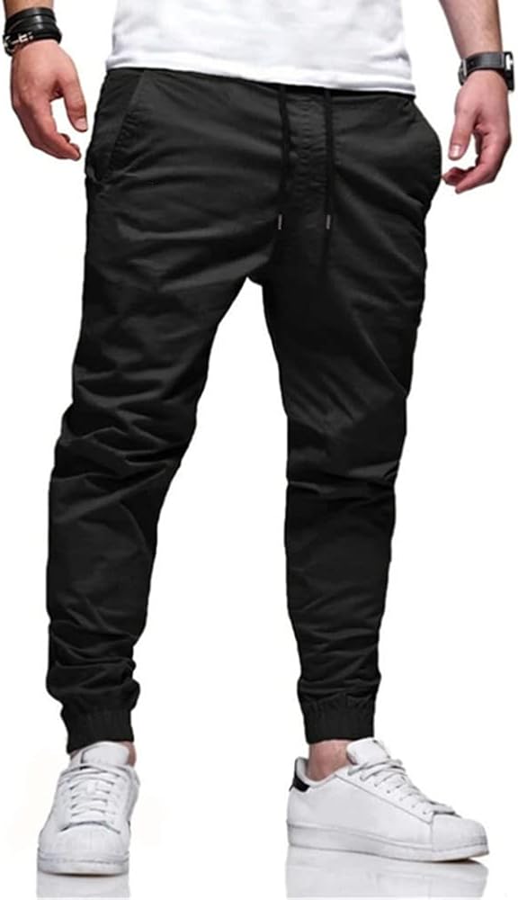 THWEI Mens Casual Jogger Pants Cotton Cargo Drawstring Sweatpants Athletic Long Trousers