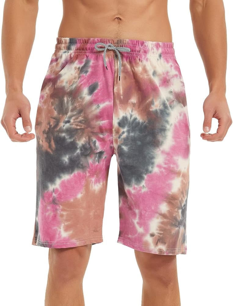 Men Tie-Dye Shorts Casual Loose Fit Shorts Athletic Classic Fit Drawstring Elastic Waist and Pockets Shor