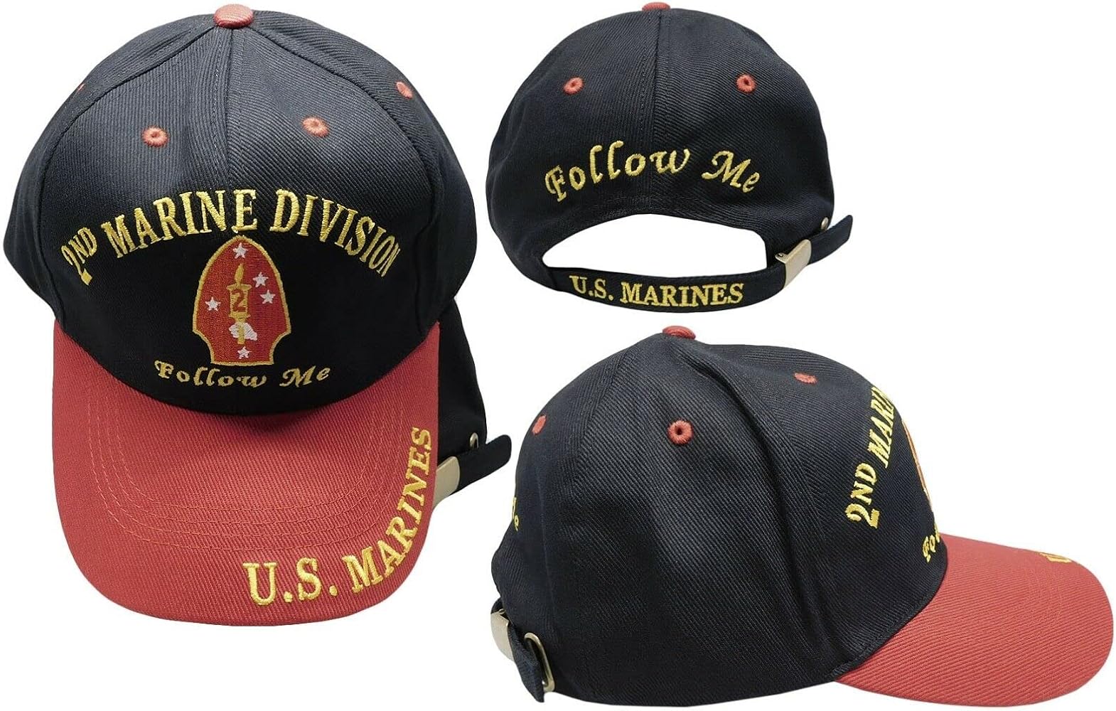 Trade Winds 2nd Marine Division Follow Me U.S. Marines USMC Black Red Adjustable Embroidered Cotton Hat Cap - Officially Licensed