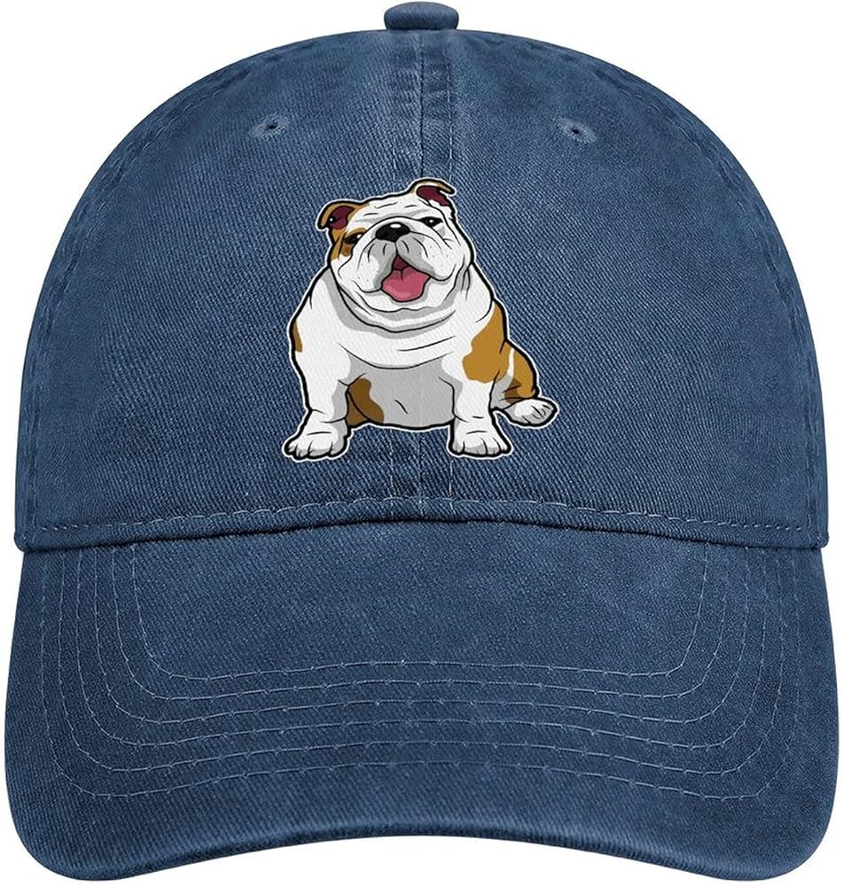 English Bulldog Cute Unisex Denim Baseball Cap Vintage Trucker Dad Hat with Adjustable Buckle