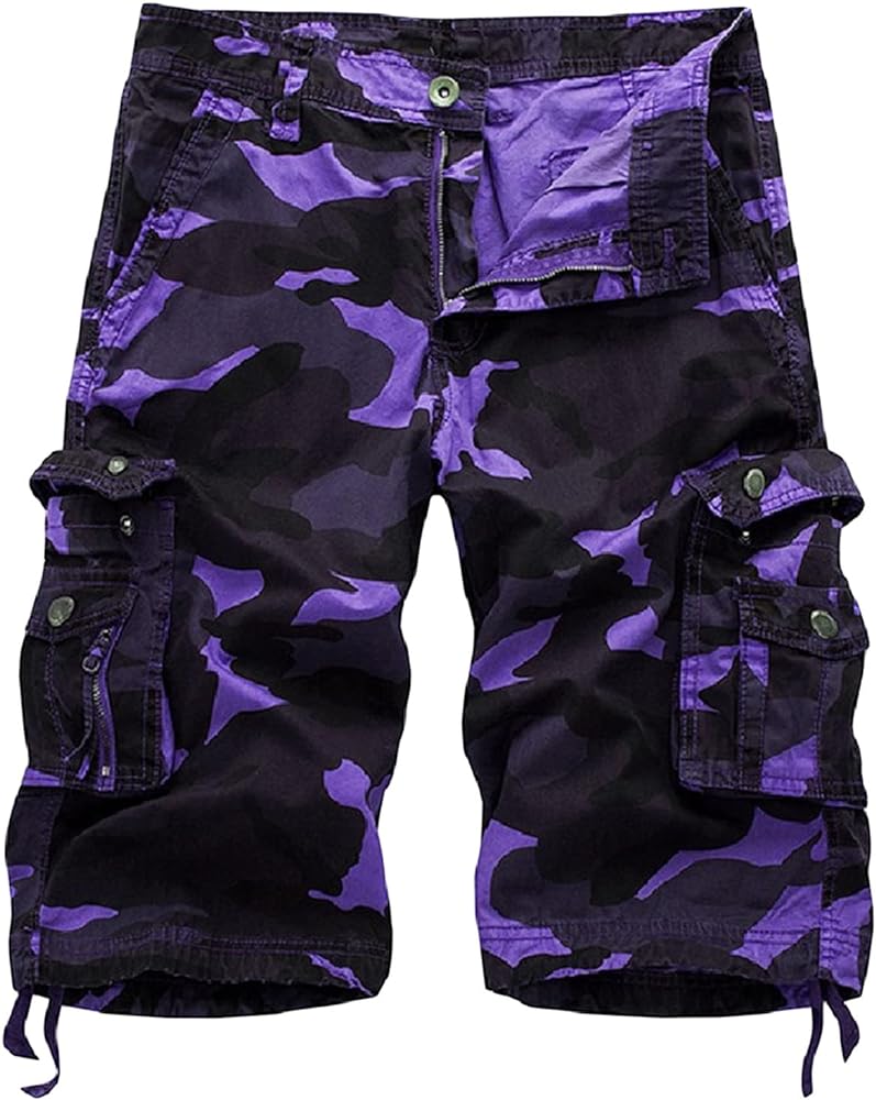 Men's Outdoor Camo Cargo Shorts Lightweight Multi Pocket Military Short Loose Fit Hiking Cotton Short Pants