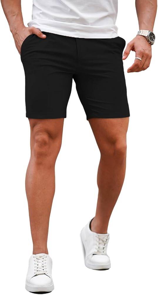 GINGTTO Mens Slim Fit Shorts Skinny Chino Short Tapered Leg Stretch (Black,30-1)