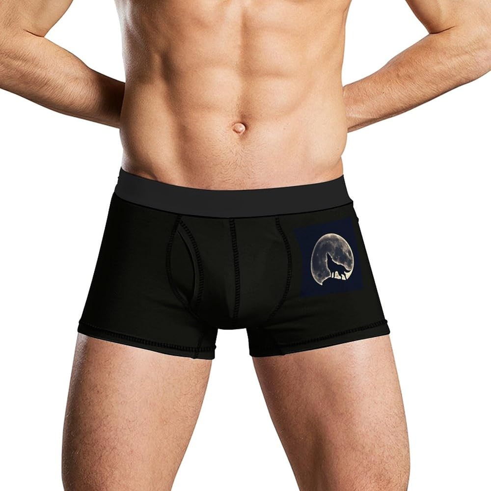 Wolf Howling at The Moon Men's Boxer Briefs Soft Lightweight Underwear Stretch Trunks