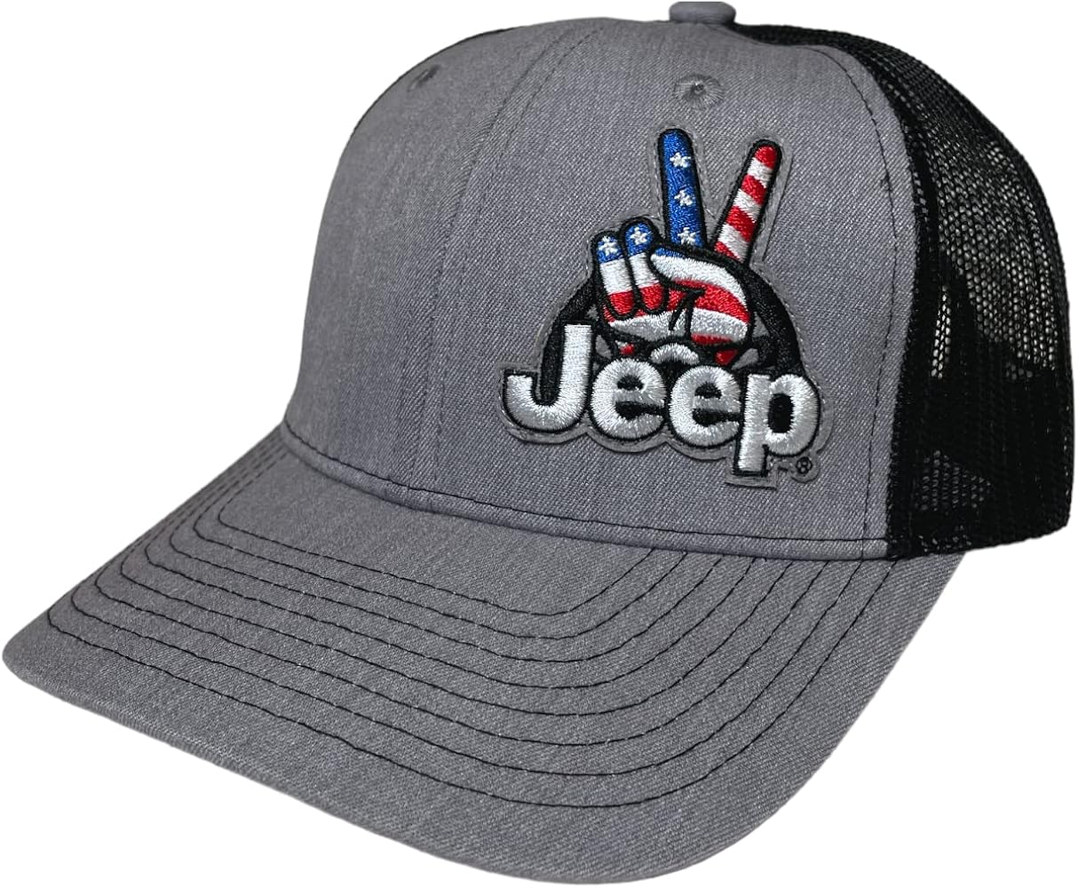 Jeep Wave Logo Trucker Patch Hat - Brushed Cotton/Twill with Embroidered Wave Patch Heather Grey/Black