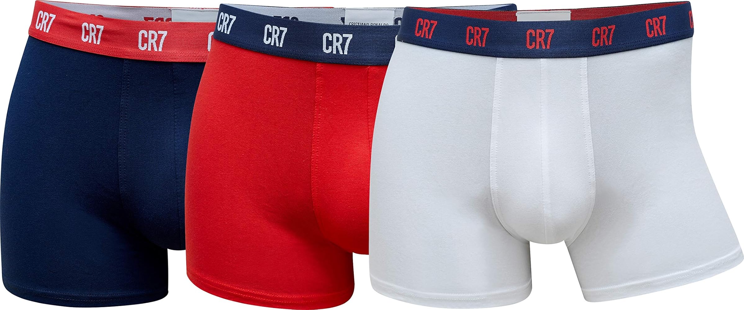 CR7 Men's 3-Pack Organic Cotton Blend Trunks (MEDIUM 32-34) Red/White/Navy