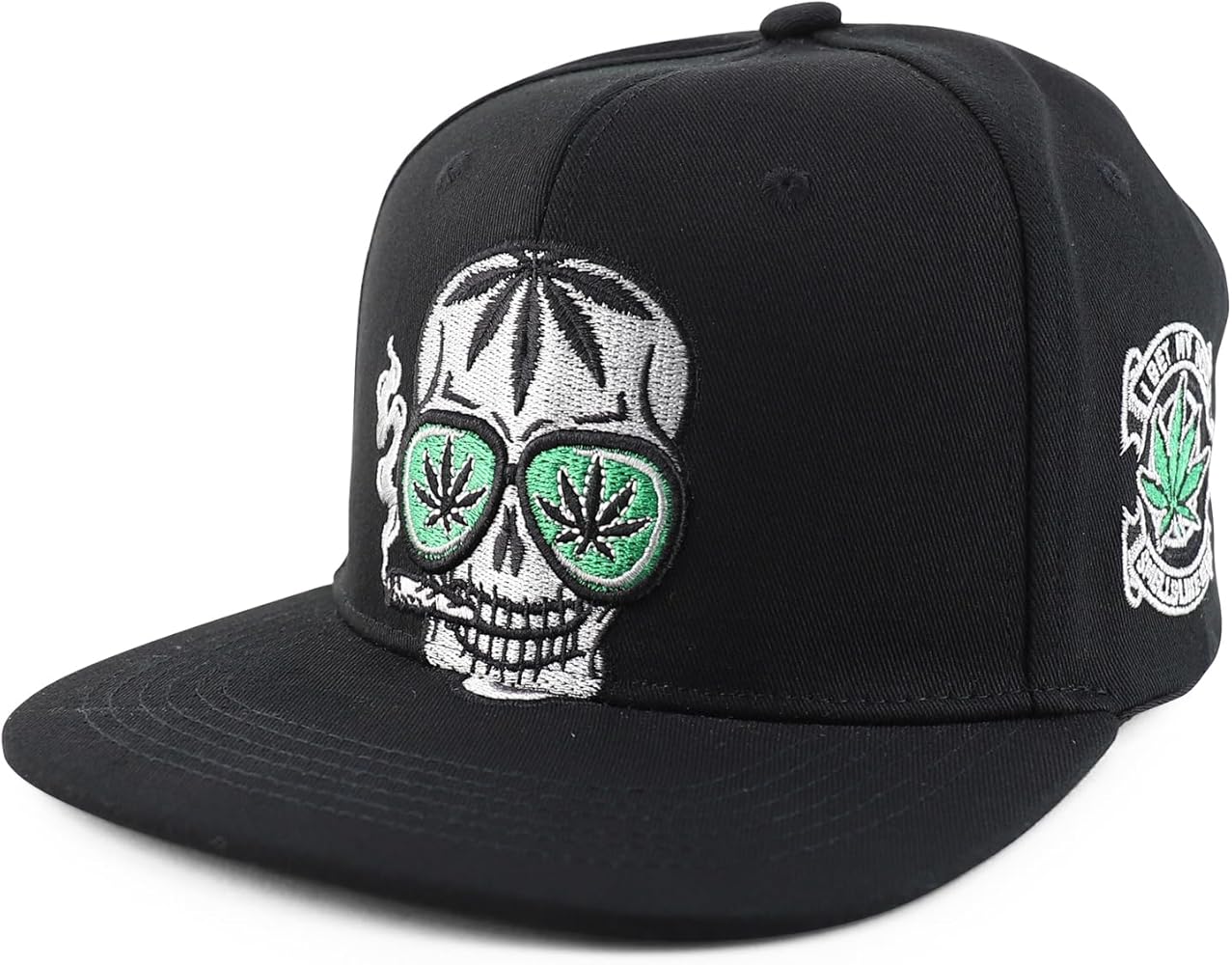 Trendy Apparel Shop Skull Head Smoking Marijuana Flat Bill Snapback Baseball Cap