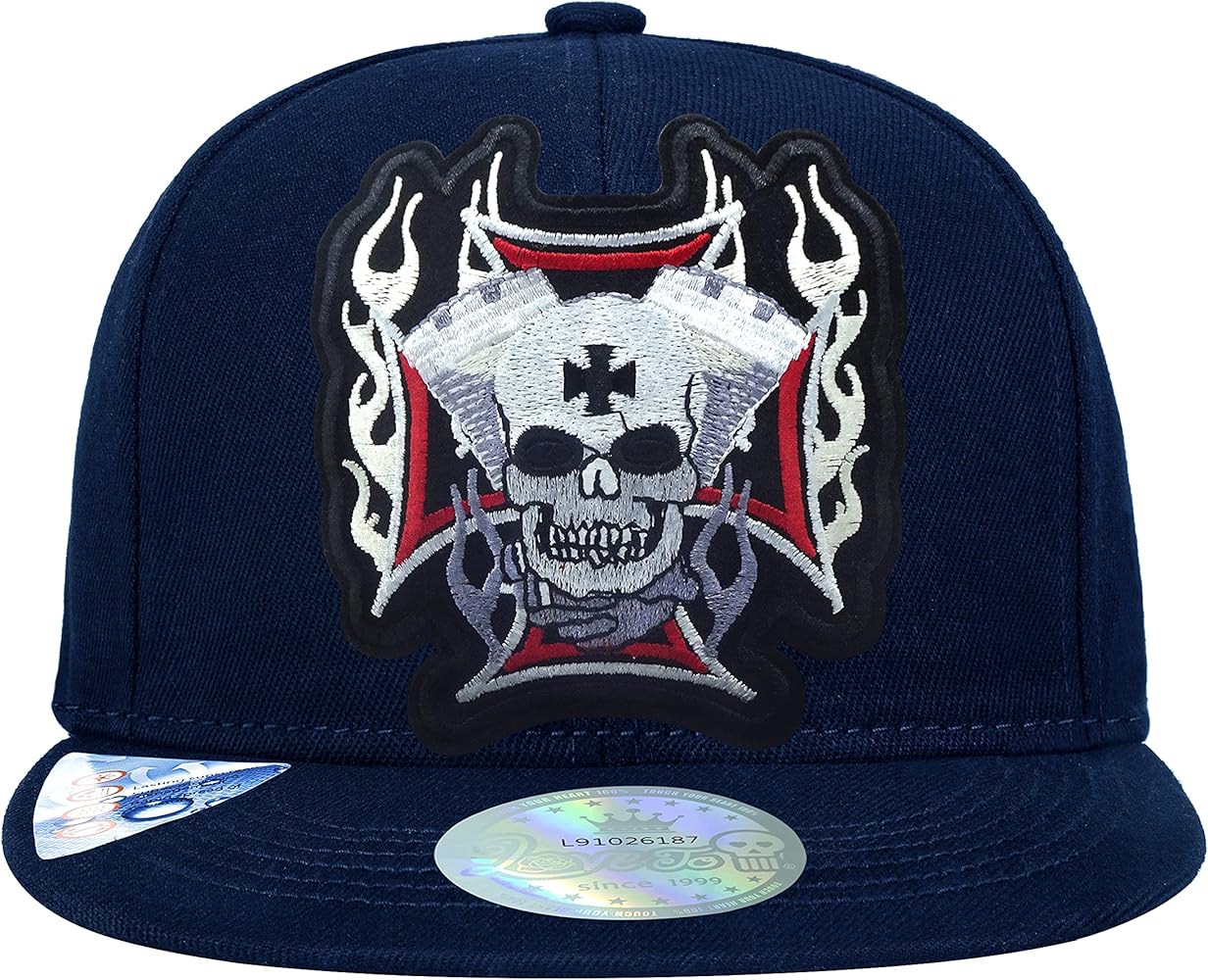 Women Men Hiphop Hats Skull Embroidery Black Flat Bill Snapback Baseball Caps, Red Big Skull 2, Medium-X-Large