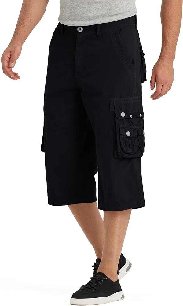 BEST SOUTH 3/4 Capri long cargo shorts for men below knee 18 Inches Pants Cotton