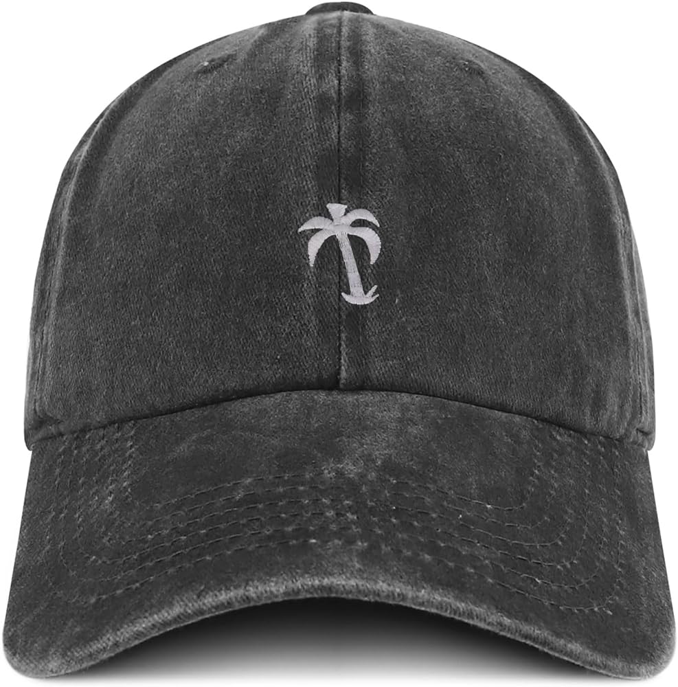 Trendy Apparel Shop Palm Tree Solid White Embroidered Washed Cotton Adjustable Cap