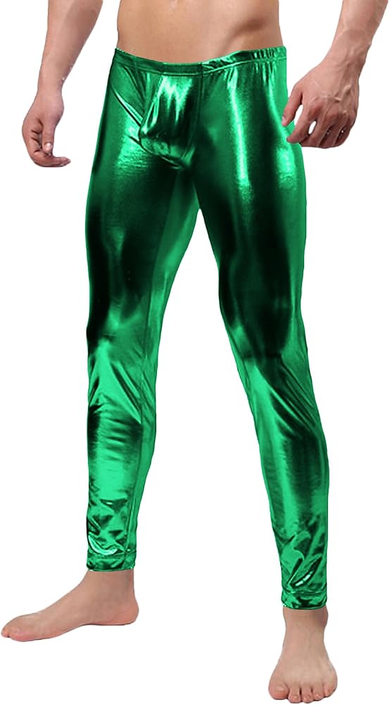 VSVO Men's Metallic Wet Look Leggings Pants