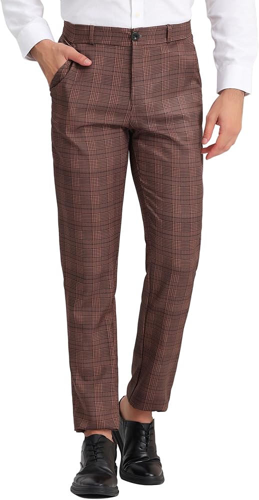 Lars Amadeus Men's Plaid Dress Pants Classic Fit Formal Plaid Slacks Prom Checked Trousers