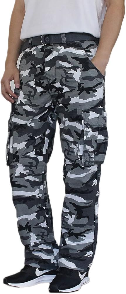 Men's Camo Cargo Pants with Belt (28 to 44)