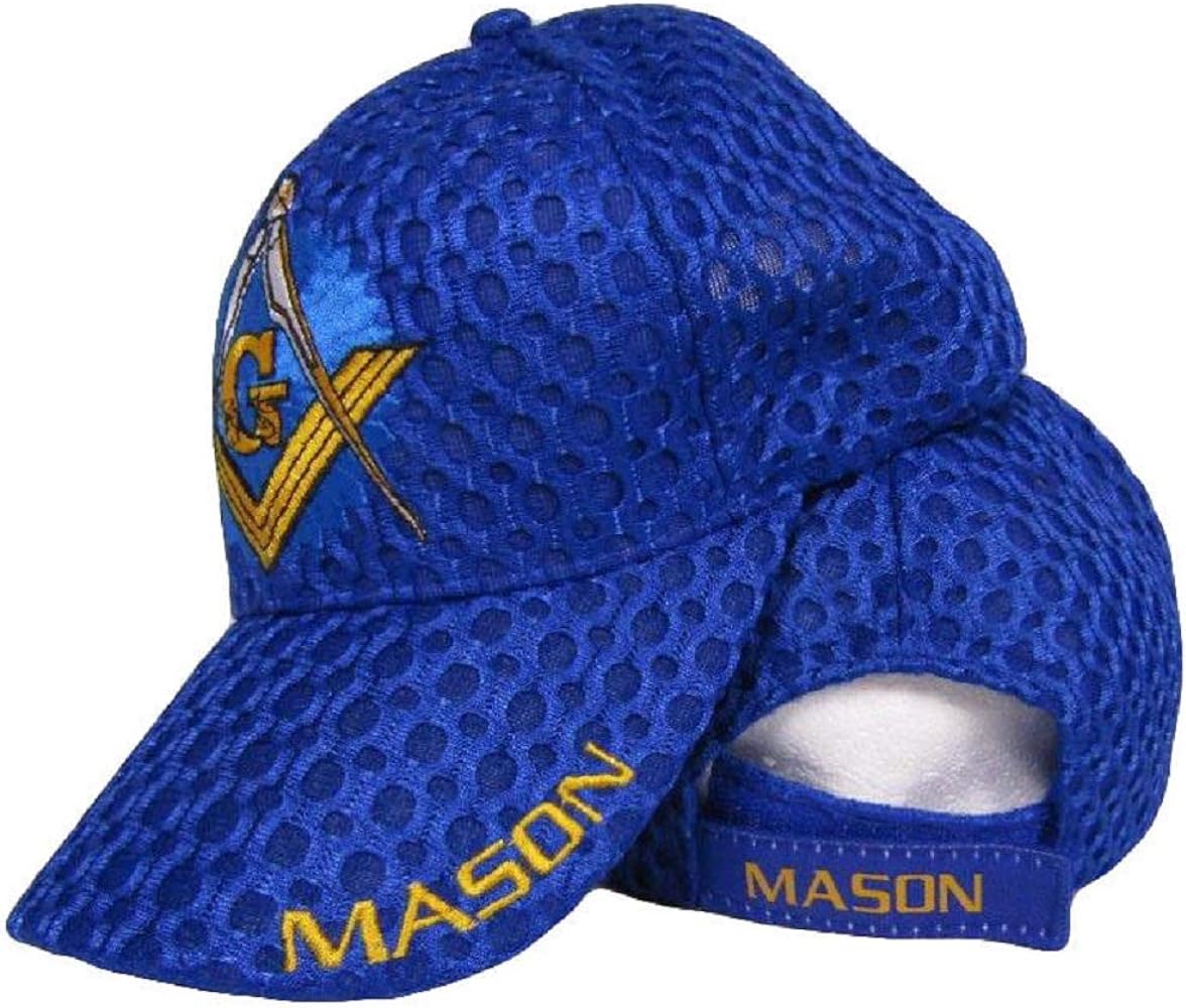 Mason Masons Freemason Masonic Lodge Royal Blue Shadow Mesh Texture Ball Cap Hat, Multi, One Size Fits Most