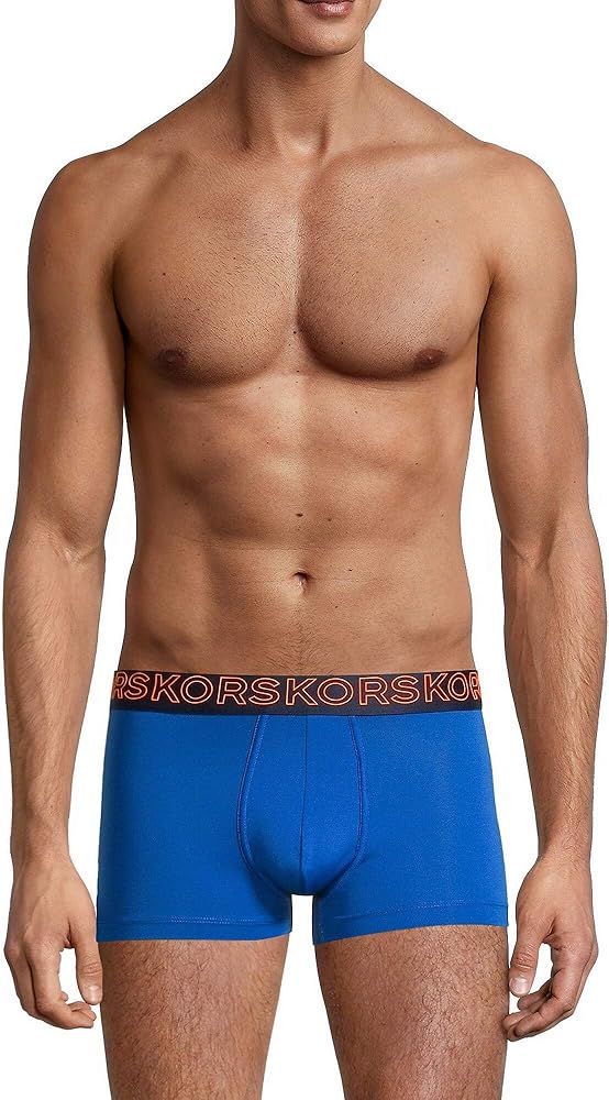 Michael Kors Men`s Microfiber Tech Boxer Trunks 1 Pack (Sapphire Blue(6F01T10801)/Orange, Large)