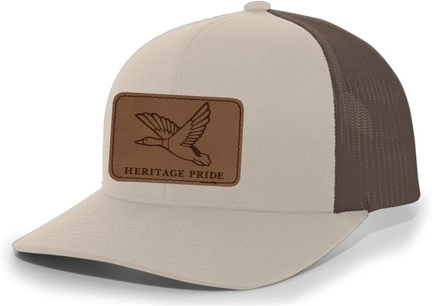 Heritage Pride Mallard Duck Laser Engraved Leather Mens Trucker Hat Baseball Cap