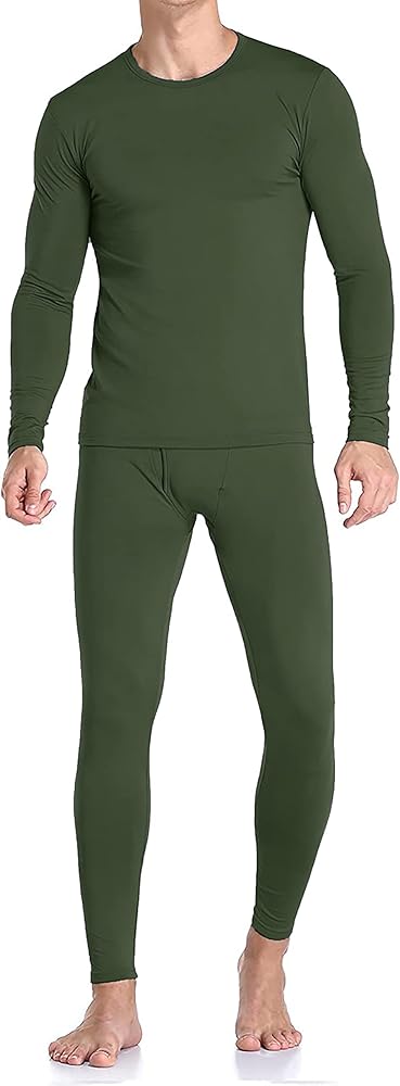 Mens Fleece Lined Thermal Top & Bottom Underwear Set, Long Johns Base Layer Ultra-Soft