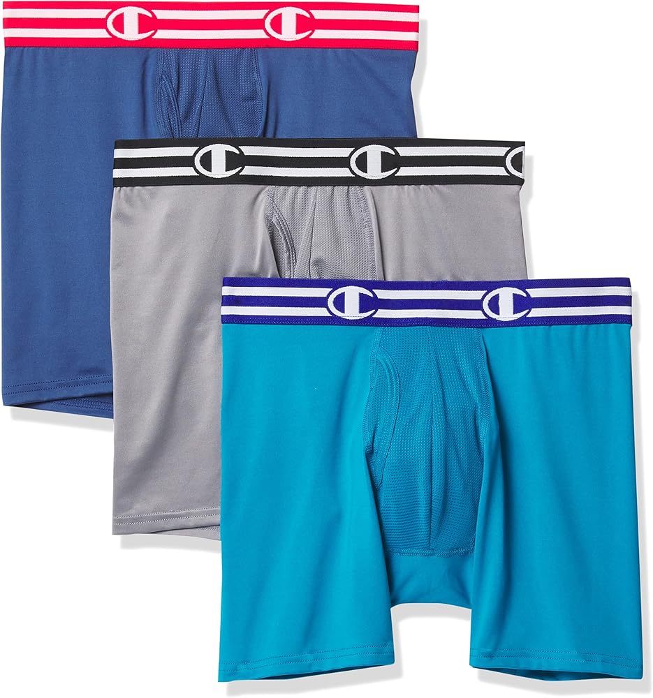 Champion Men's Performance Boxer Brief (Pack of 3), Concrete/Regal Navy/Rockin' Teal, Small