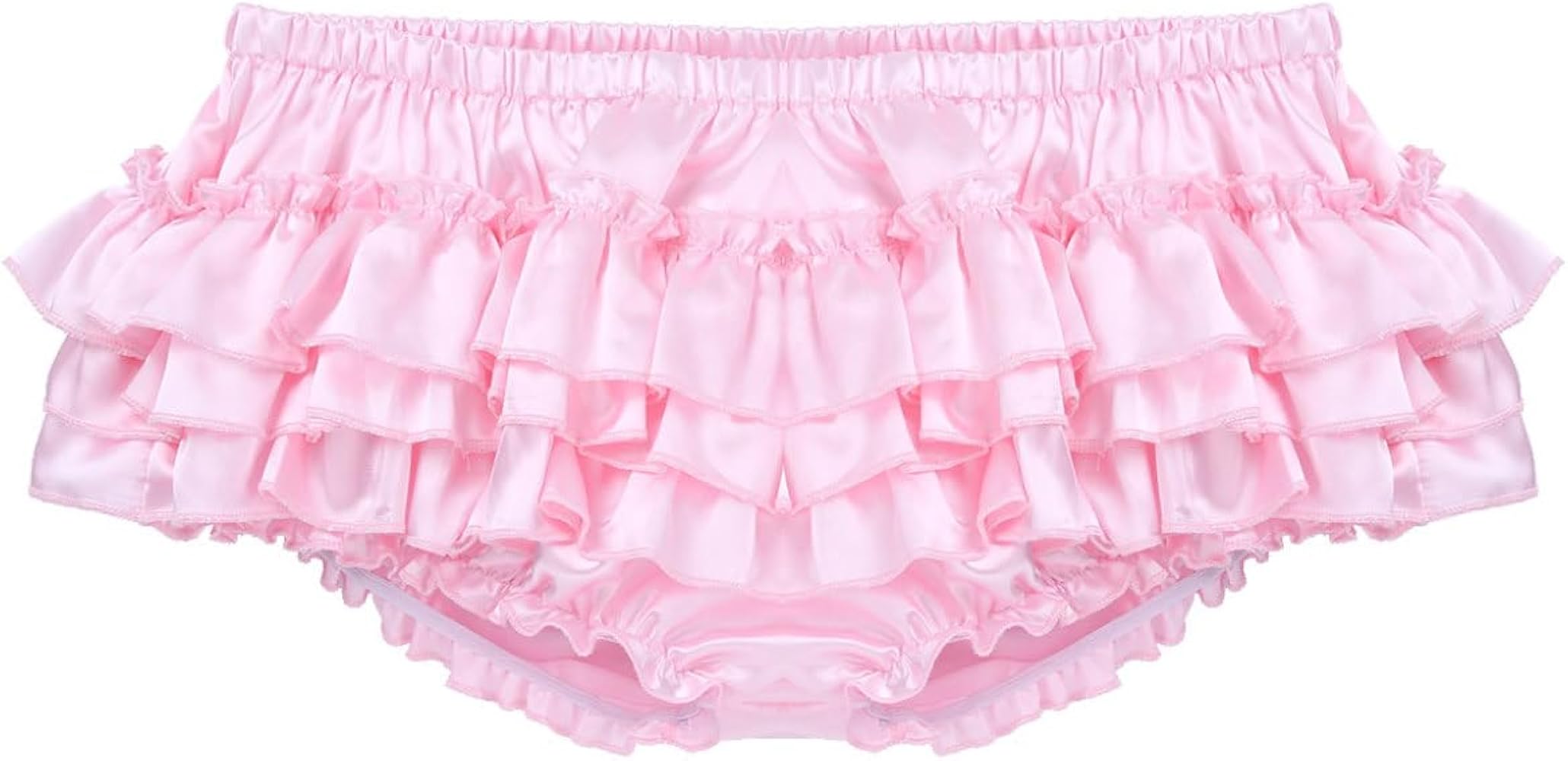 ACSUSS Men's Shiny Satin Frilly Thong Sissy Crossdress Bloomer Ruffled Skirted Panties