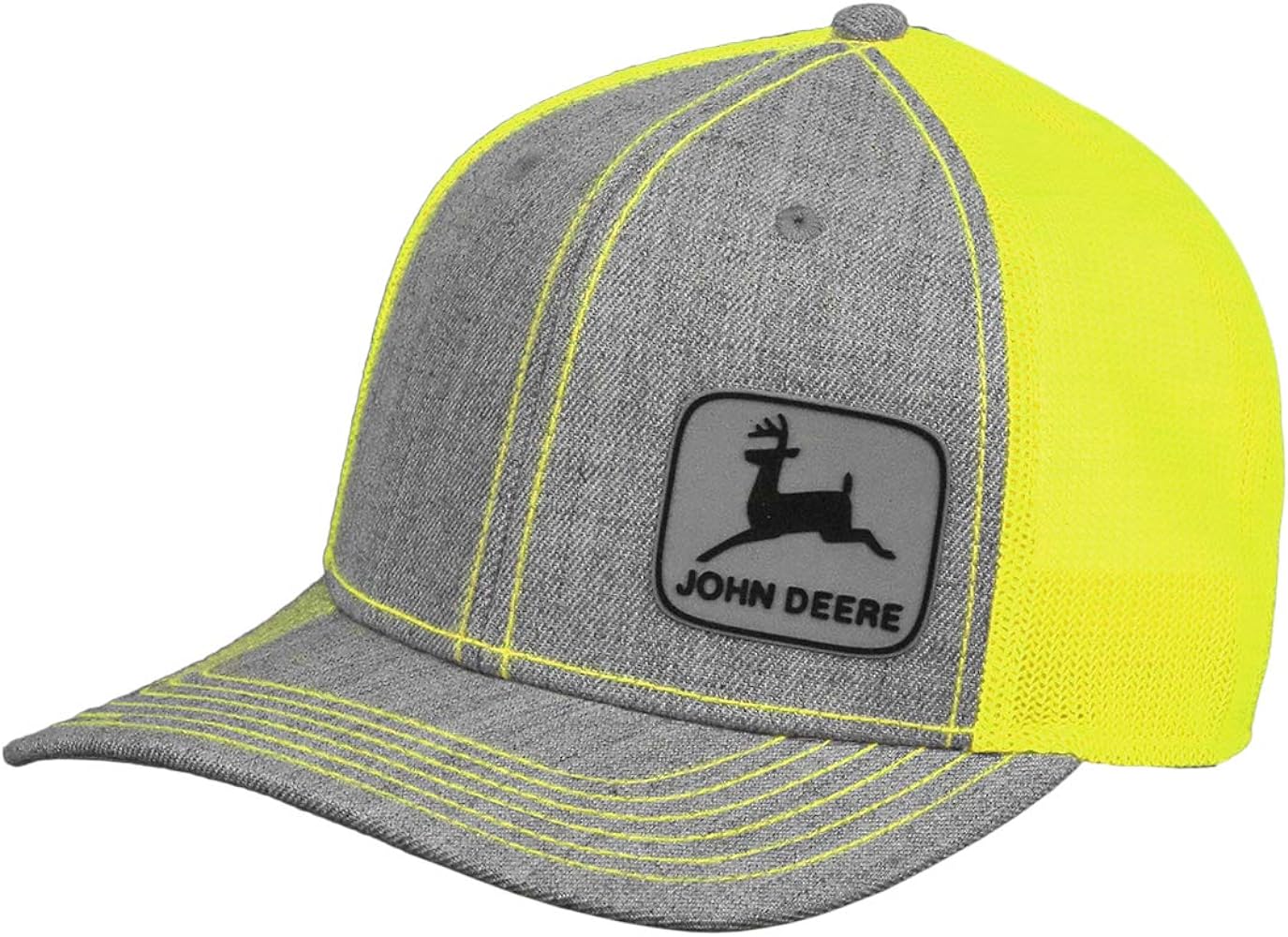 John Deere Men’s Heather Grey Twill & Mesh Back Hat, Rubber Patch