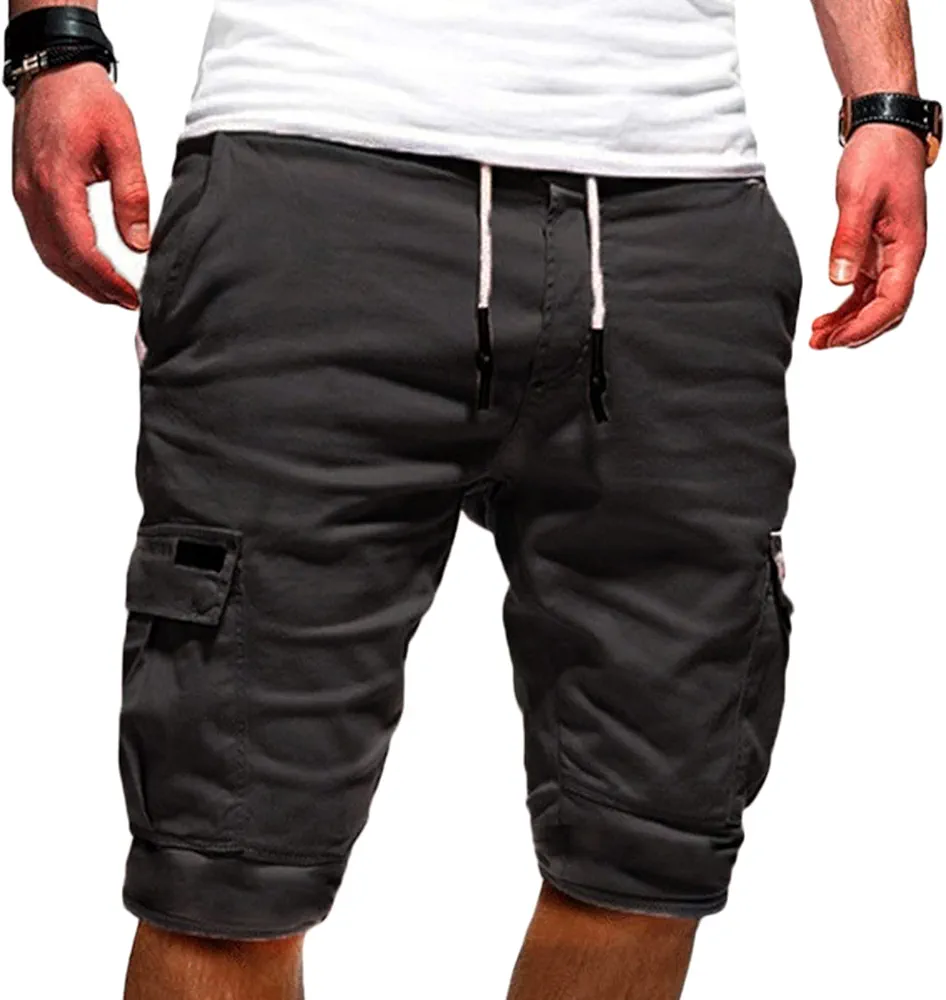 Men's Casual Elastic Waist Cargo Shorts Relaxed Fit Multi Pockets Outdoor Short Lightweight Hiking Short Pants