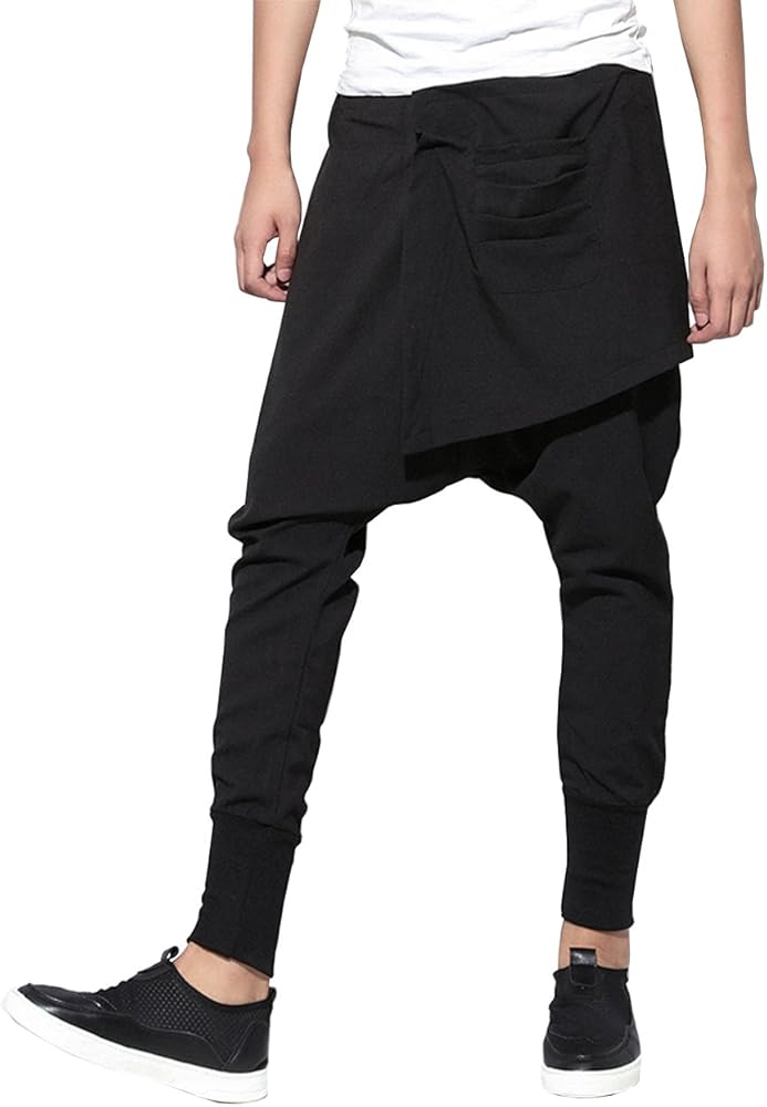 ellazhu Men's Casual Fit Elastic Waist Harem Jogger Pants Trousers GYM109