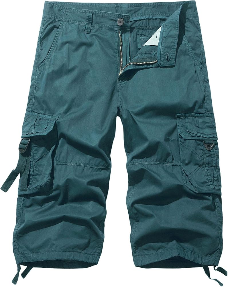 Men's Mid Waist Summer Fashion Loose Cargo Shorts Multi-Pocket Outdoor Shorts Fit Casual Solid Camo Capri Trousers