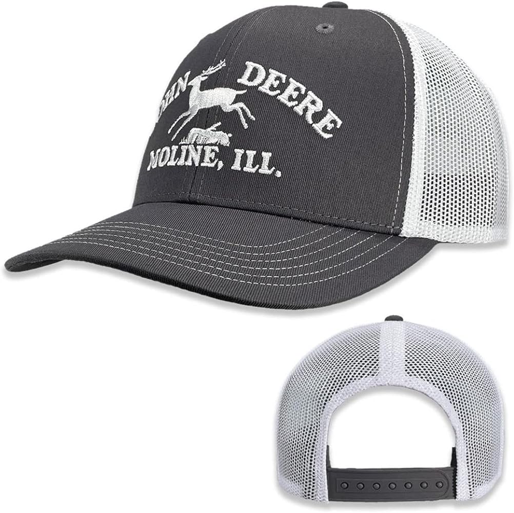 John Deere Gray Moline 112 Fit Cap White Mesh Vintage Embroidered Logo Hat