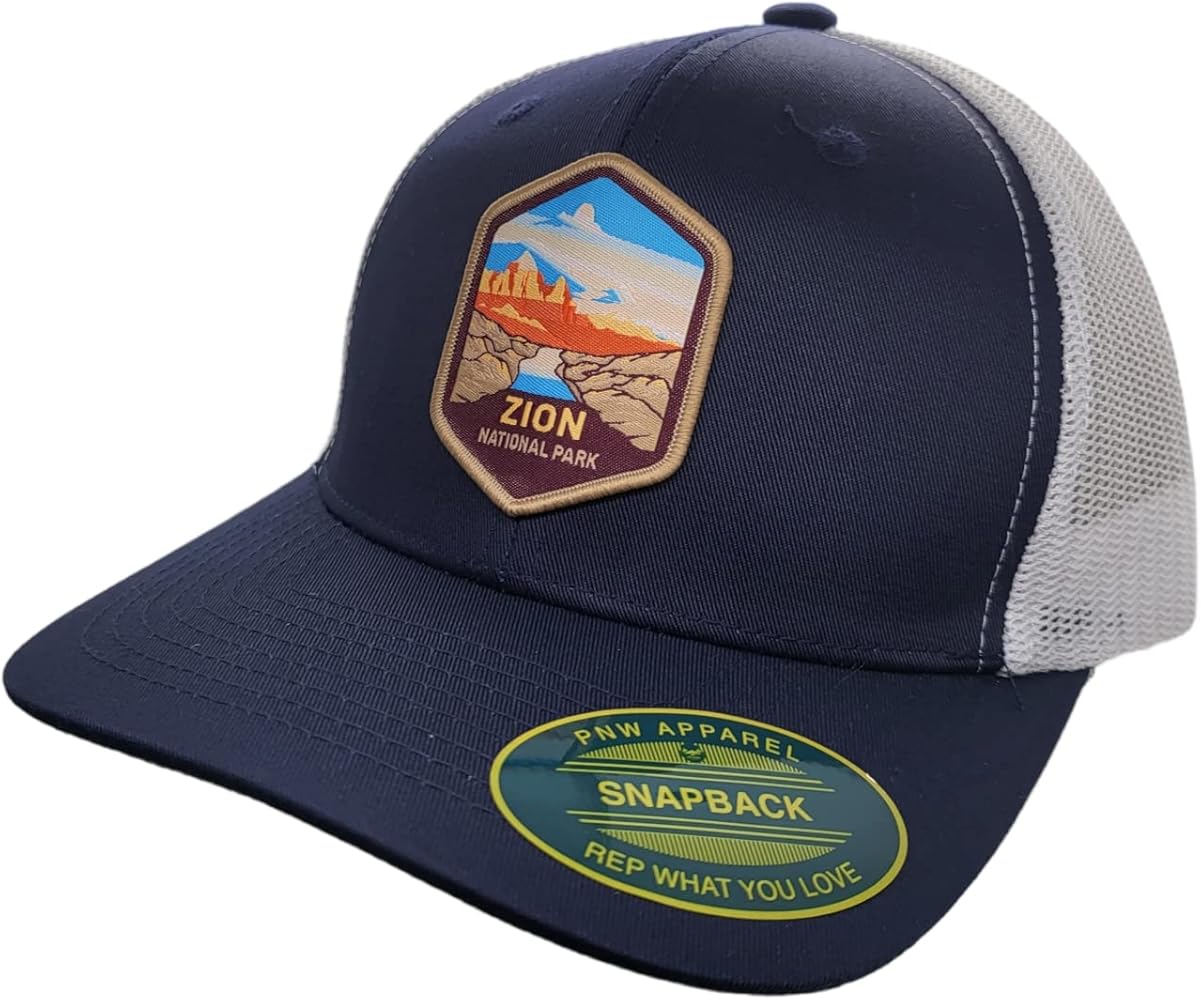 Zion National Park Trucker Hat w/Mesh Backing Woven Patch