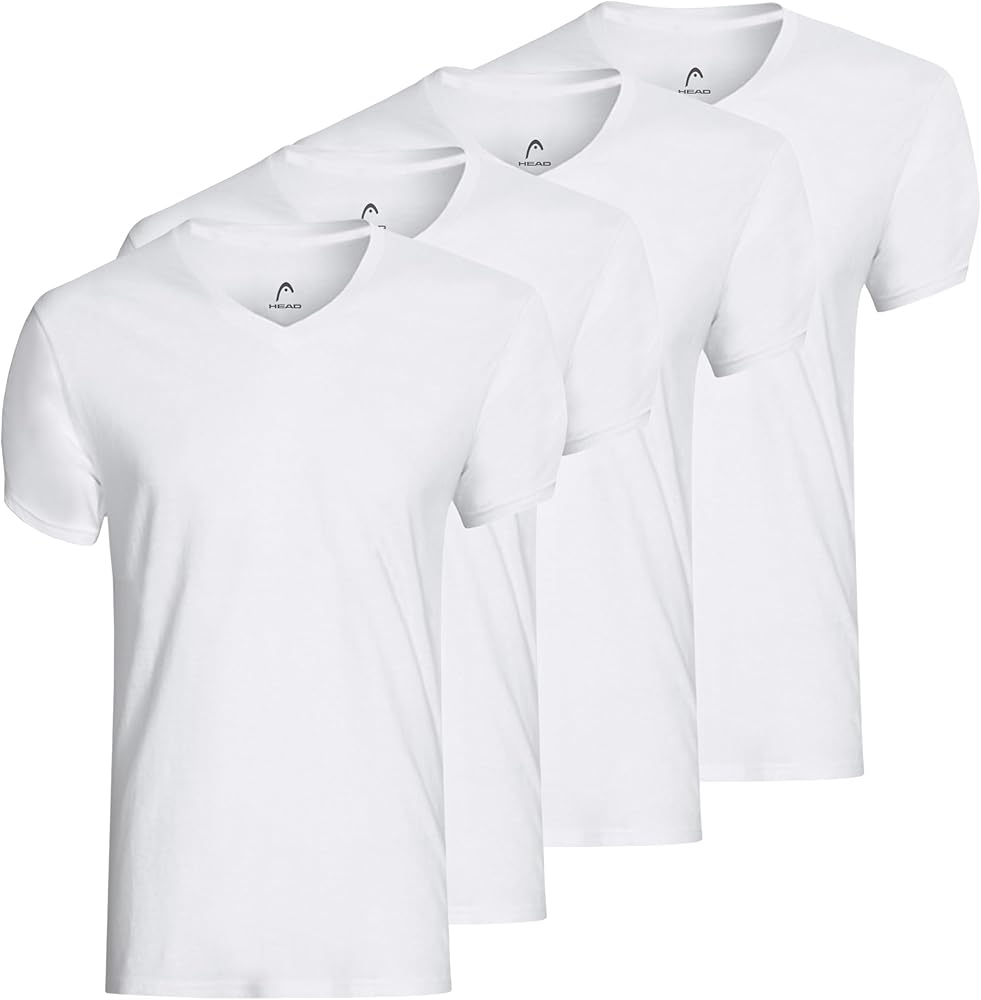 HEAD 4-Pack Men's Essential V-Neck Undershirts – Breathable, Tagless, Cotton Mens T Shirt, White