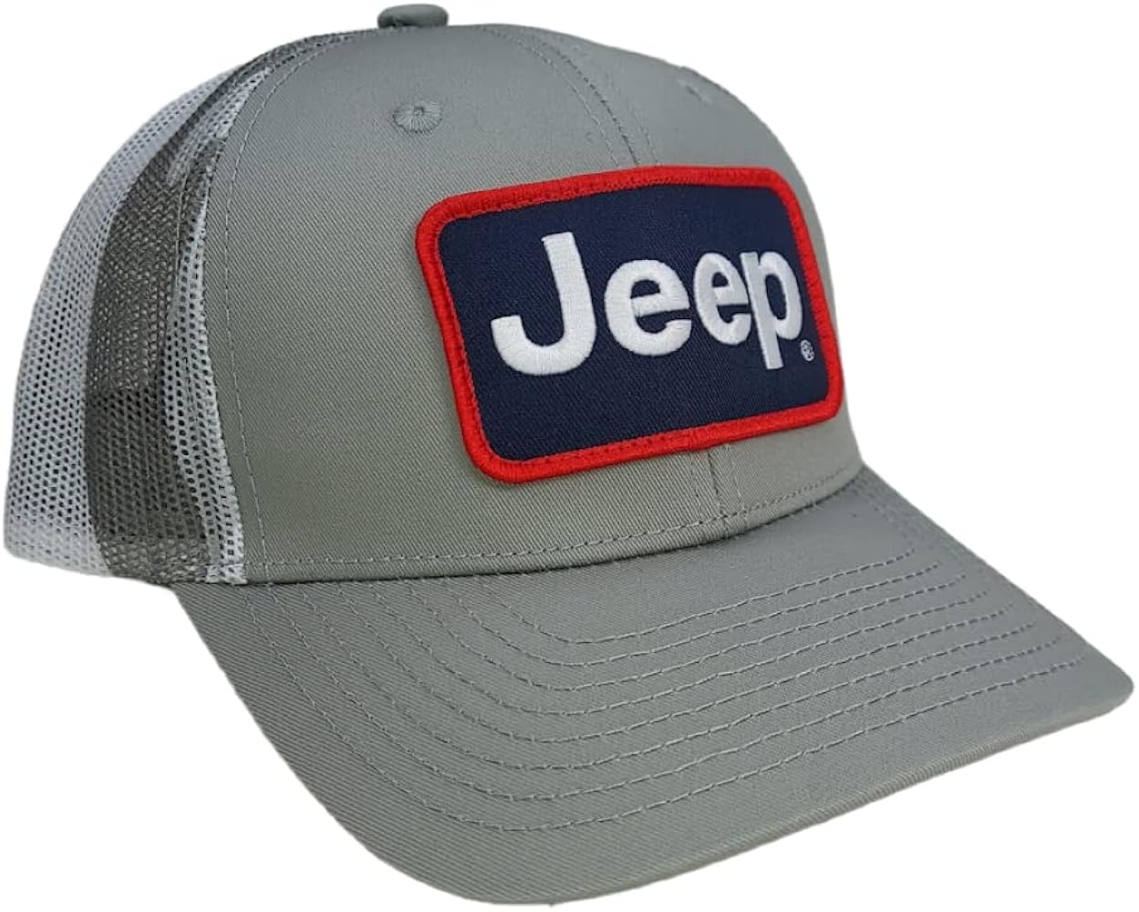 Jeep Premium Camo Pattern Red/White/Blue Text Logo Patch Hat Heather Grey/Camo