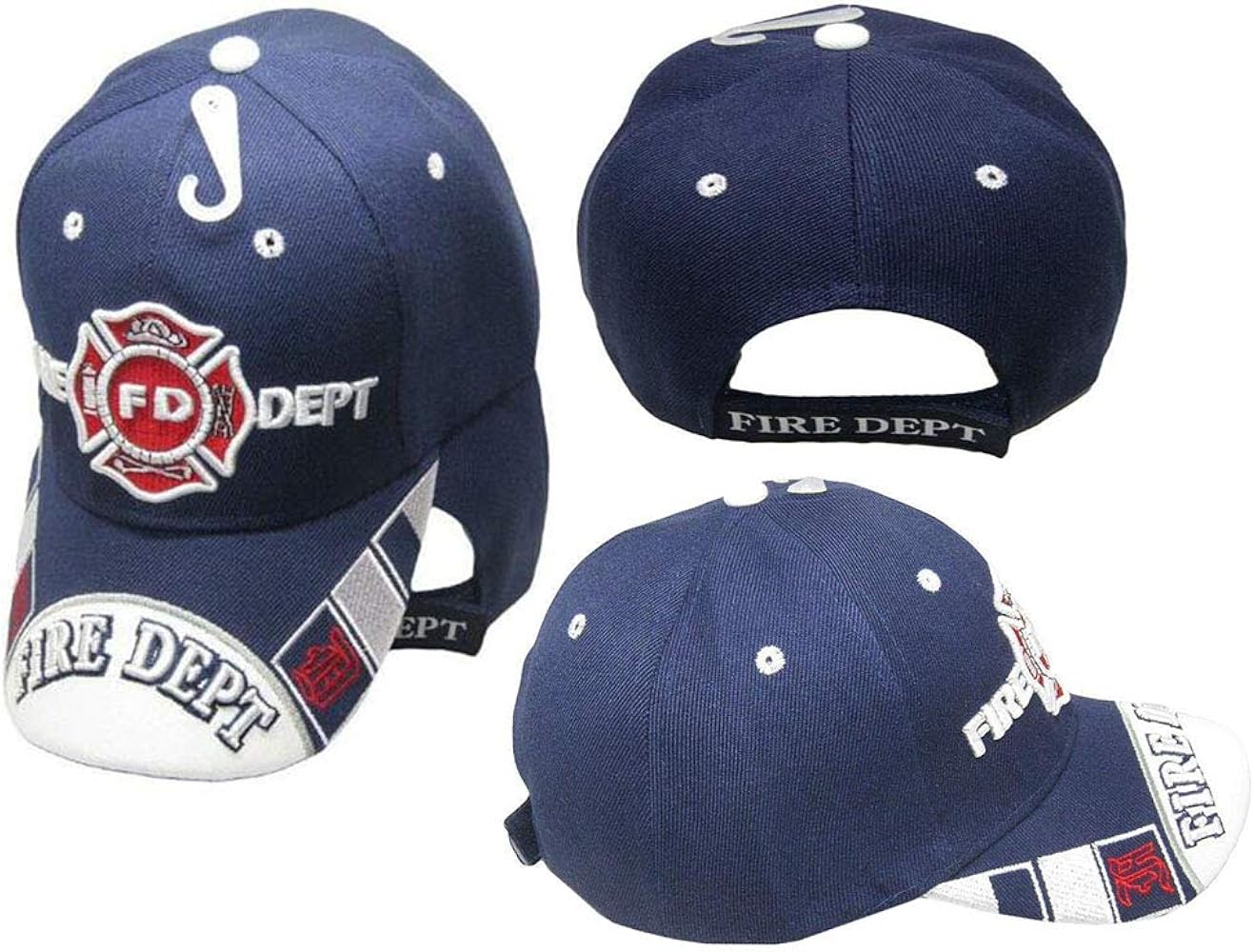 Fire Department Dept Emblem Red Scripture Shadow Navy Blue Embroidered Cap CAP652 Hat