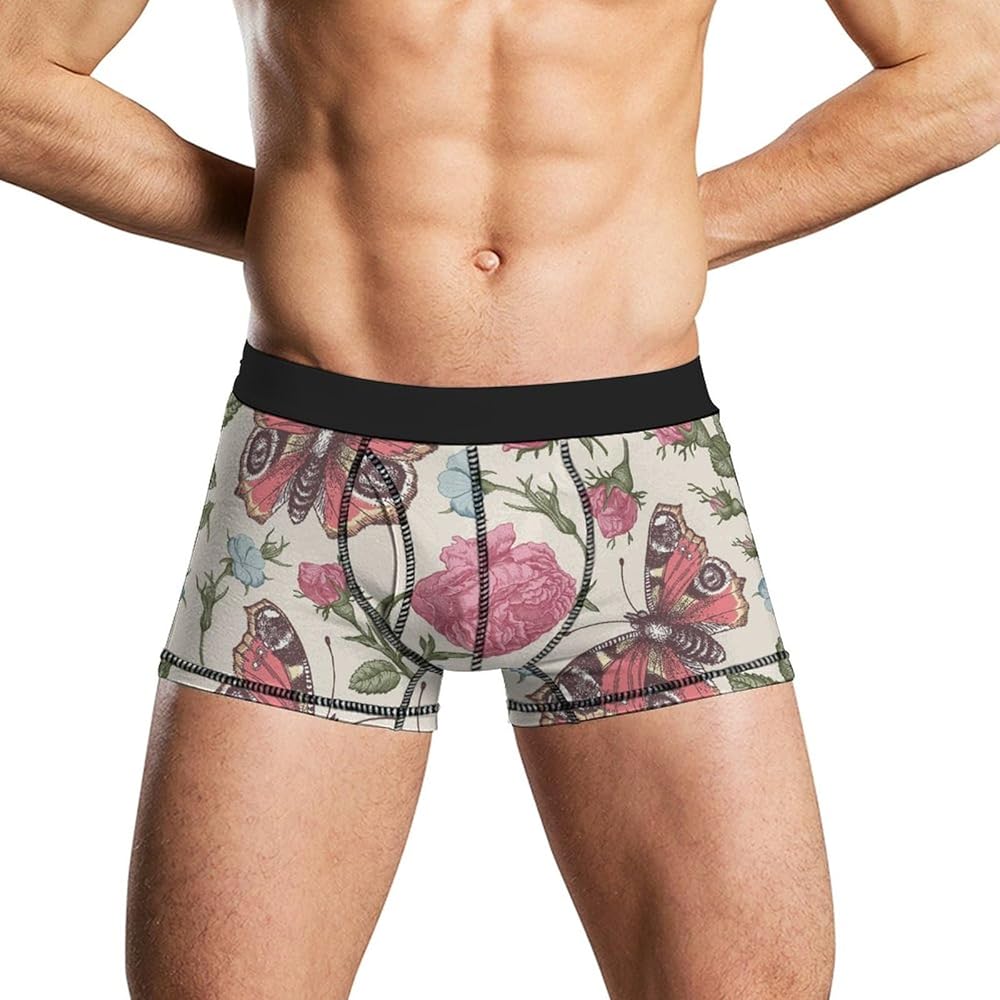 Butterfly And Rose Men's Boxer Briefs Stretch Underwear Soft Comfortable