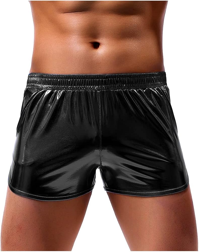 Arjen Kroos Men's Sexy Metallic Shiny Shorts Sparkly Rave Hot Short Pants with Pockets