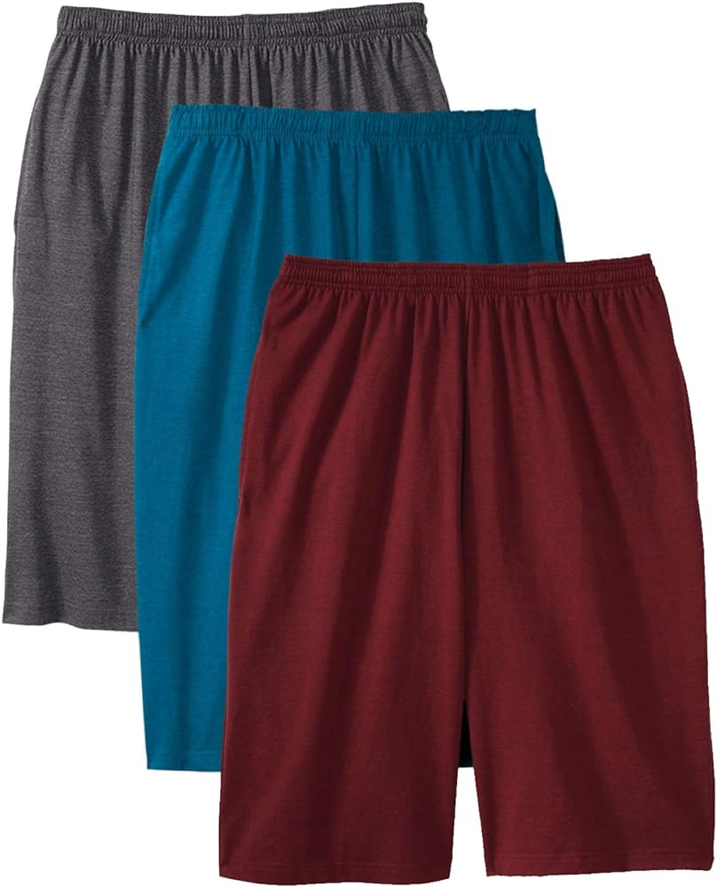 KingSize Men's Big & Tall Lightweight Extra Long Shorts 3-Pack - 4XL, Assorted Colors