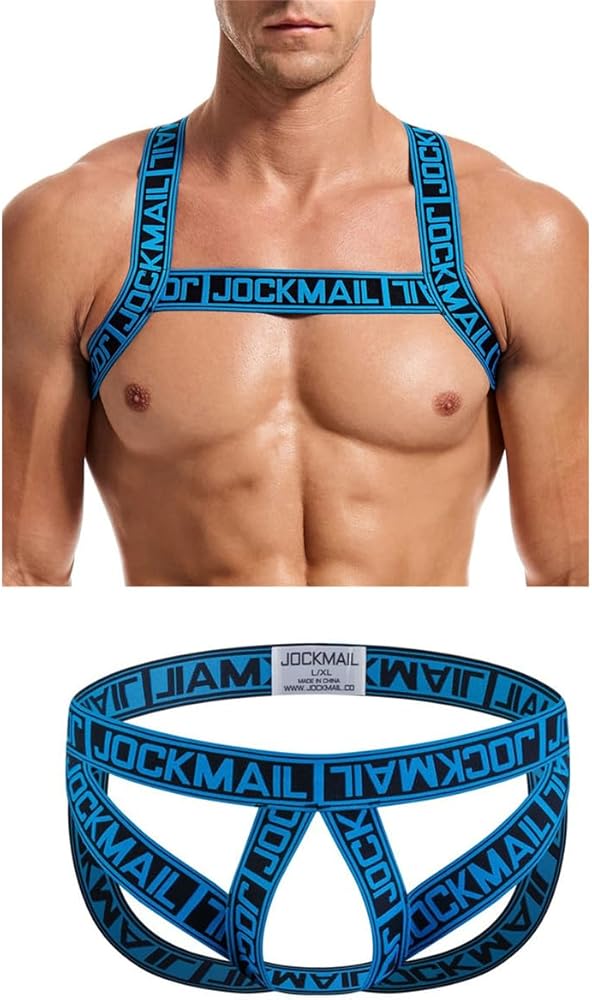 JOCKMAIL Mens Muscle Harness Sport Shoulder Strap with Mens Jock Strap Underwear Fitness Elastic Harness and Jockstrap