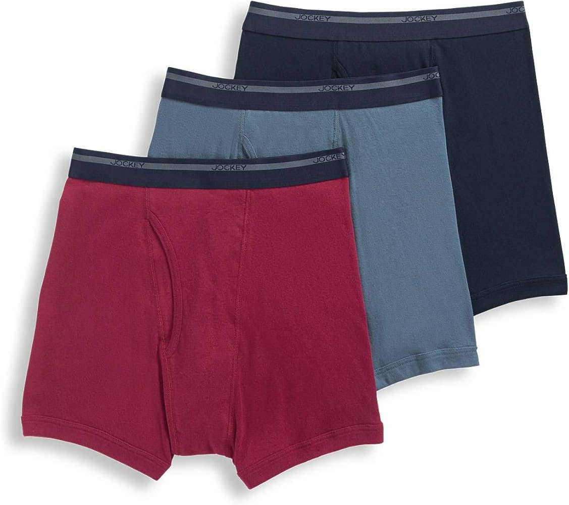 Jockey Men's Underwear Lightweight Classic Boxer Brief - 3 Pack, True Navy/Iron Grey/Spanish Wine, XL